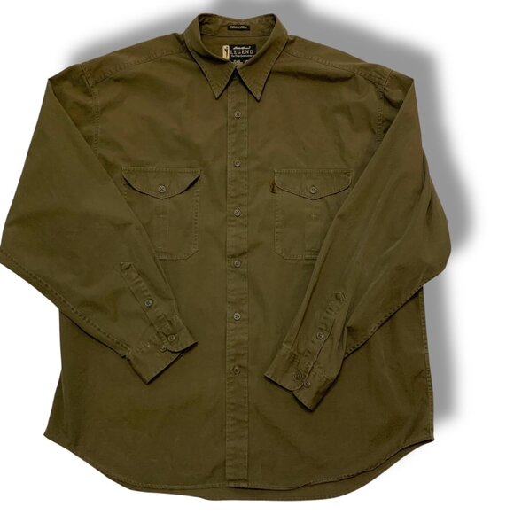 VTG Eddie Bauer Legend Shirt Elk Horn Twill Brown Button-down XL Manly Capsule - Picture 1 of 10